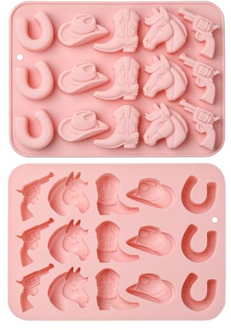 Stiesy Western Silicone Moulds 2 Pcs Cowboy Theme Horseshoe Rifle Boots Hat Shapes Creative Chocolate Baking Candy Molds for DIY Cake Decorating Rodeo Party Treats Western-Themed Baking Crafts