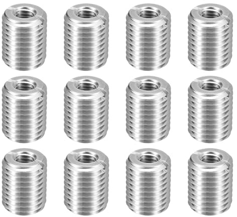 sourcing map 12 inserti di riparazione filettati M16 x 2 maschio a M8 x 1,25 filettatura femmina 20 mm di lunghezza in acciaio inox dadi di riduzione metrici autofilettanti manicotti filettati