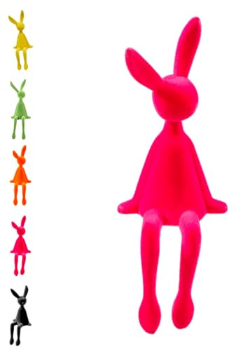 Klocke Dekorationsbedarf Beflockter Osterhase Kantenhocker - Frühlingsdeko in 4 trendigen Farben - Deko-Hase in 3 Größen für Innenbereich - Frühling & Ostern (Pink, 10 cm x 10 cm x 28 cm)