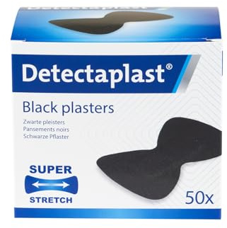Detectaplast Elastic Pflaster schwarze detektierbar für die Küche Heimwerken Werkstatt Baustelle, Fingerkuppen Schmetterling 68 x 38 mm, 50 Stück