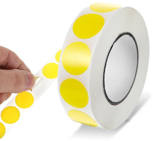 1000 Stück 1,9 cm Gelb Runde Aufkleber, Wasserfeste Kreisförmige Aufkleber, Gelb Punktaufkleber, Farbkodierungsetikett für Büro, Geschäft, Zuhause, Klassenzimmer, Markierung