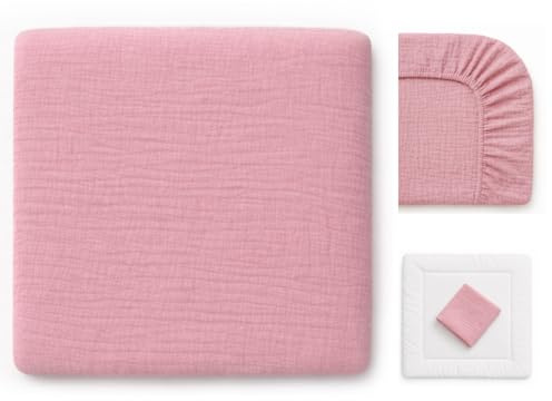 Wickelauflagenbezug 100% Baumwolle Musselin Bezug für Wickelauflage 85x75 und 75x75 cm – weicher Wickeauflagenüberzug, atmungsaktiv & waschbar ROSA