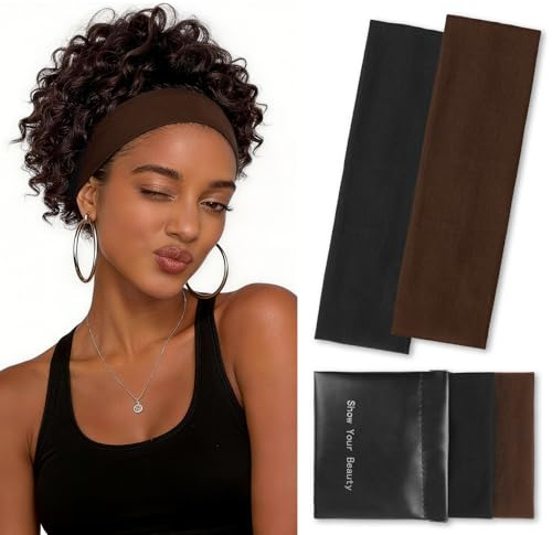 PROPOG Stirnband Damen Sport, 7cm Haarband Damen, Elastisch Antirutsch Headband Sport Haarbänder Für Yoga Fitness Laufen Exercise Gym Unisex 2 Stück (Braun)