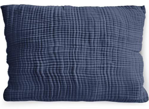 PinkZebra Bio-Musselin Double Gauze Kissenbezug 50 x 60 cm für Kinder & Erwachsene, ÖkoTex Zertifiziert, weicher Kopfkissenbezug, Kissenhülle, Navy