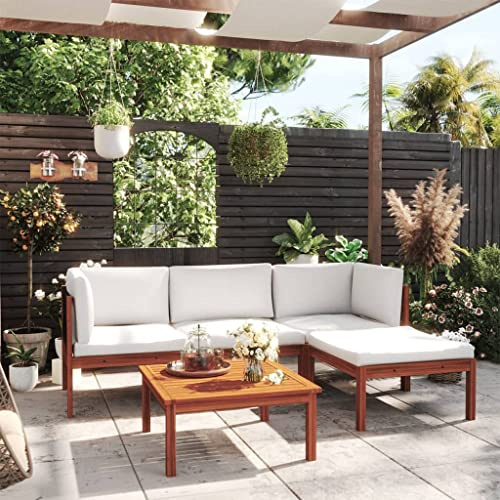 Générique Salon de Jardin 5 pièces avec Coussins, Bois d'acacia crème et Corde,Meubles,Mobilier de Jardin,Salons de Jardin,3057879