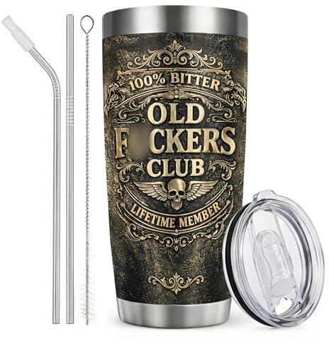 Old F*ckers Club Cup, 20oz Travel Mug Stainless Steel Tumbler with Straw and Lid, Iced Coffee Cup Insulated Cups, Lifetime Member Car Mug, Humorous Novelty Gifts for Men Dad Friend