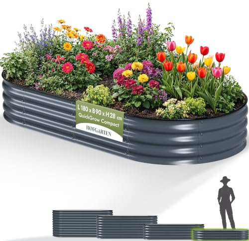 HOFGARTEN Hochbeet Metall 180x90x28 cm, niedriges Gemüsebeet, Anthrazit | Große Anbaufläche, bodenoffen, Zn-Al-Mg-Stahl, formstabil & langlebig, hoher Korrosionsschutz, einfacher Aufbau