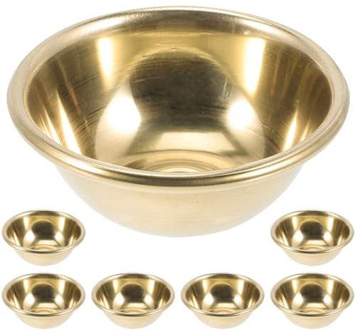 CORHAD 7 Cuencos Pequeños de Latón Dorado para Ofrendas Budistas, Accesorios de Meditación Diseño Especial, Ideales para Templos y Festivales