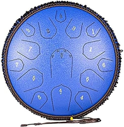 15 Tone Steel Drums D Key Steel Tongue Drum 14 Inch Give Away Drum Rack, Thick Carbon Steel Material For Meditation, Yoga, Show And Zen, Hammer Blue