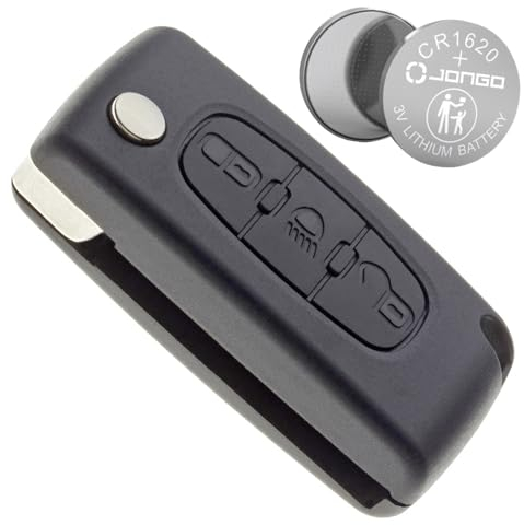 Jongo® CE0523 Kit Complet Coque Clé Compatible avec Citroën C4 Picasso Grand Picasso C5 C6 + Pile CR1620 Boîtier Plip Télécommande 3 Boutons Phare sans Lame
