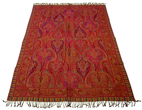 Lorenzo Cana Wolldecke Jacquard gewebt aus feinster Wolle Paisley Rottöne Orange Wohndecke Decke Wolle Sofadecke Kuscheldecke Plaid 140 cm x 200 cm 9625922
