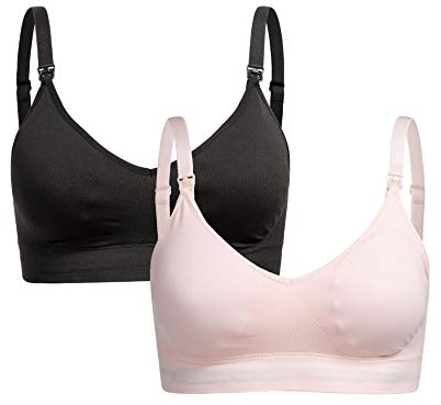 Herzmutter Still BH ohne Bügel - inkl. BH-Verlängerung - herausnehmbare Still-Einlage - Schwangerschaft - gepolstert bügellos - 2er-Set - 5220 (Schwarz/Rosa, L-XL)