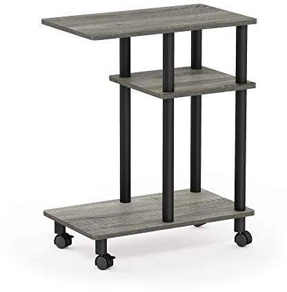 Furinno Beistelltisch mit Rollen für Sofas, Holz, Französische Eiche Grau/Schwarz, 29.49 x 50 x 56.79 cm