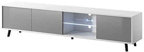 Selsey Galhad – TV-Lowboard Weiß Matt/Grau Hochglanz mit weißer LED-Beleuchtung 175 cm breit
