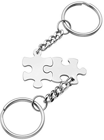 Zysta 2pz Puzzle Diviso Incisione Personalizzata Nome Iniziali per Donna Uomo, Portachiavi Coppia Abbinate con Inciso per Lui e Lei, BFF Amicizia Ricordo Commemorativo Argento