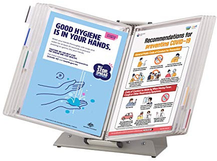 Tarifold 434152 | Tischsichttafel Set | Antimikrobiell | Sterifold | Notenständer | 10 Hüllen A4 für Konsultation und Präsentation von Dokumenten | Rahmen weiß