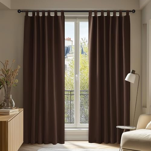 Deconovo Vorhang Verdunkelung Thermo Vorhänge Lärmschutz mit Schlaufen, 175x140 cm(HöhexBreite), Dunkelbraun, 2er Set