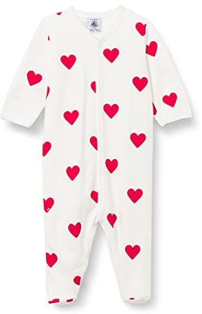 Petit Bateau A00BT, Pigiama dormi bene Bimba 0-24, Bianco Marshmallow/Rosso Terkuit, 18 mesi