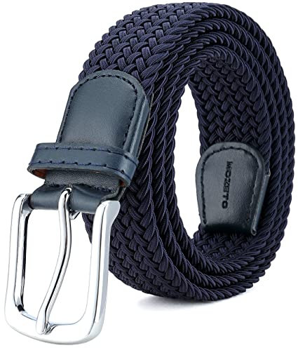 MOZETO Elastisch Stretch Gürtel Breite 3.3cm, Stoffgürtel Stretchgürtel Flechtgürtel Geflochtener Gürtel für Damen und Herren, Blau, Geeignet für 38-42 taille / Länge125cm