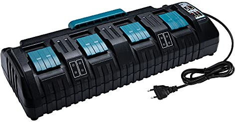 Hipoke 18V DC18SF 4 Ports Chargeur Lithium-ION Compatible avec Makita 14.4V 18v Batterie BL1430 BL1450 BL1440 BL1860 BL1850 BL1840 BL1830 BL1815 Remplacement DC18RC, DC18RD, DC18RA (Prise UE)