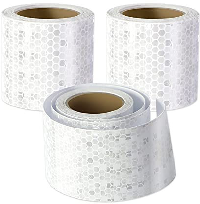 Xrkuu 3 Rolls White Reflective Tape, 3M x 5CM Self-Adhesive Waterproof Safety Warning Tape, High Visibility Reflector Tape for Cars, Trucks, Boats, Bicycles and Outdoor Road Signs