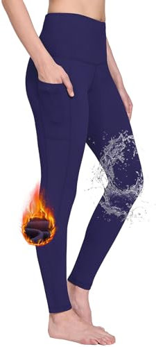 baleaf Fleece Lined Leggings Women Winter Thermal Warm Yoga Pants High Waisted with Drawstring Pockets Water Resistant Navy M