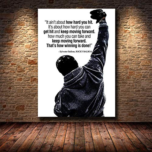 Malerei Poster Drucke Wandkunst Schwarz und Weiß Rocky Balboa Boxen Bodybuilding Bild Motivierend Wohnzimmer Dekor 70x100cm (28x39in) Rahmenlos