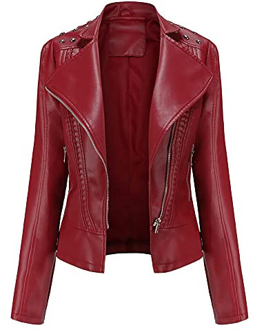 YFFUSHI - Giacca da donna in finta pelle, stile classico, in PU, per motociclista, Rosso, L