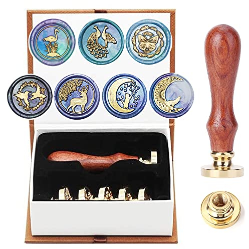 Wachs-Siege Set, AMTOL 7-tlg Tiere Siegellack-Stempel-Set, Vintage personalisierte Wachs-Siegel-Stempel für Briefkarten-Einladungen, Geschenkverpackung