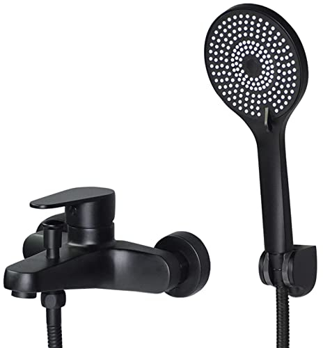 SHANFO Badewannenarmatur mit Handbrause Wandmontage Badewannenhahn Schwarz Badewanne Wasserhahn,für Badezimmer Bad,2Y3OK