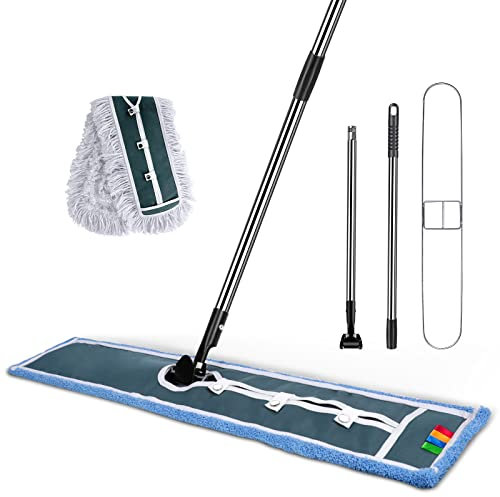 Masthome Commercial Dust Mop, 36 Large Industrial Dust Mop with 2 Reusable Mop Pads, Heavy Duty Floor Mop with Stainless Steel Long Handle, Wet & Dry Mops for Floor Cleaning
