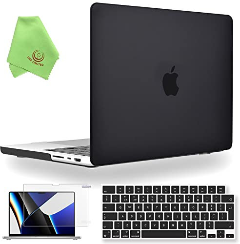 UESWILL 3in1 Compatible with MacBook Pro 14 inch M4 M3 M2 M1 Pro Max chip (2021-2024 Release), Matte Hard Shell Case + UK Layout Keyboard Cover + Screen Protector, Black