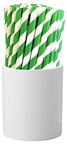 Trimming Shop Lot de 100 pailles en papier pour fêtes | Pailles à boire en papier | Pailles à cocktail | Pailles jetables | Pailles en papier à rayures vertes et blanches pour anniversaire