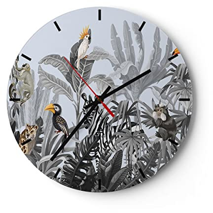 Modern Wanduhr Dschungel Tiere Tukane 30x30cm Rund Klein Wand Uhr Glas Analog Zimmeruhren Küche Büro Wohnzimmer Glasuhr Wall Clock Dekoration Design Wanddekoration Küchenuhr C3AR30x30-4662