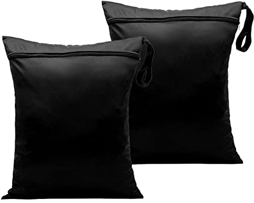 Karjiaja 2 Stück Wiederverwendbare Nasstasche wasserdichte Stofftaschen Reusable Wet Bag Wäschebeutel Windeltasche Nassbeutel Windelbeutel Wetbag Kindergarten für Badeanzüge Strandtuch Sportkleidung