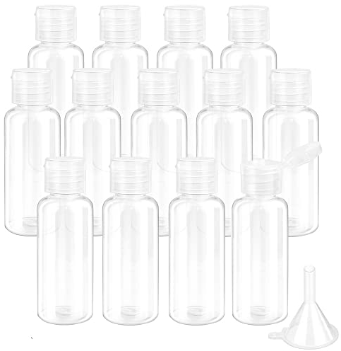 CORSEHILD 12 Packs Clear Travel Bottles Empty Plastic Travel Bottles Containers Refillable Transparent Flip Cap Bottles Small Air Flight Travel Bottle Set with Funnels for Lotion Cosmetic (50 ml)
