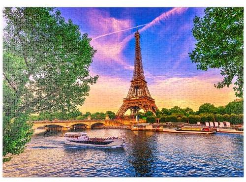 MyPuzzle Eiffelturm und Seine bei Sonnenuntergang in Paris, Frankreich - Premium 1000 Teile Puzzle - MyPuzzle Sonderkollektion von Puzzle Galaxy