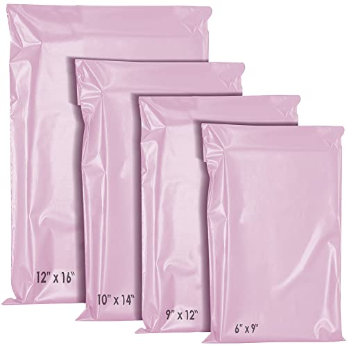 YUNJU Versandtaschen, 60 gemischte selbstverschließende Kunststoffumschläge, mittlere Versandtaschen, Rosa, Versand, Verpackung, Versand, gehärtet, sicher, gemischte Größen, 60 Stück
