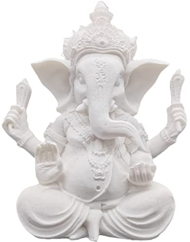 PIGPIGFLY Ganesha Buddha Statue,Buddha Figur,Deko Statue,Deko Wohnzimmer,Indische Ganesha, Home Store Dekoration(9.5cm/Weiss)