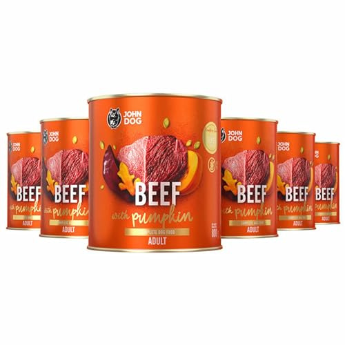 JOHN DOG Nassfutter für ausgewachsene Hunde Rind - Getreidefreies Hundenassfutter - Hundefutter mit Kürbis und Kurkuma - 100% Natürlich 6 x 800g