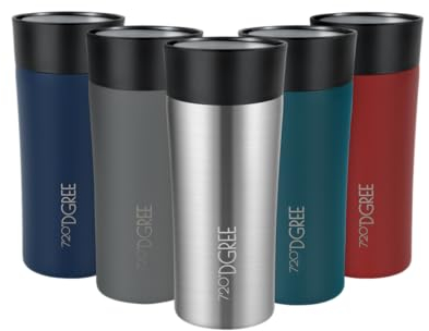 720°DGREE Thermobecher 350ml “PleasureToGo 2.0” - 3 Größen, 5h Heiß, 10h Kalt, Auslaufsicher, BPA-Frei, Hygienisch, 360° Trinköffnung - Schlanker Travel Mug, Thermo Becher To Go - Silber