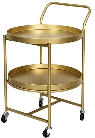 Artiz Runder Goldener Barwagen Mit 4 Rädern, 2-stufiger Deluxe-Tabletttrolley Multifunktionales Metall Kleiner Kantentisch Für Küchen Wohnzimmer Hotel Wein/Tee -Servierwagen