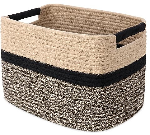 MicroIdeas Kleiner Aufbewahrungskorb, gewebte Körbe, Baumwollseil, Strickkorb für Handtuch, Kinderzimmer-Organizer, dekorativ (schwarze Jute)