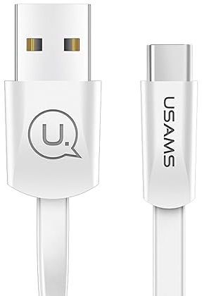 P4Y US-SJ200 Cable plano USB-C para transferencia de datos y carga Material: TPE/PVC/Cobre carga rápida 2A Chip inteligente 1,2m Blanco.