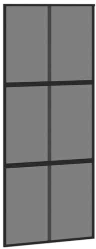 Gecheer Schiebetür,Glasschiebetür mit Metallrahmen,Schiebetürbeschlagsätze Schlank Glastür Tür mit Zubehör, Innentür Zimmertür,90 x 205 cm (B x H) Hartglas, Aluminium Schwarz und dunkel transparent