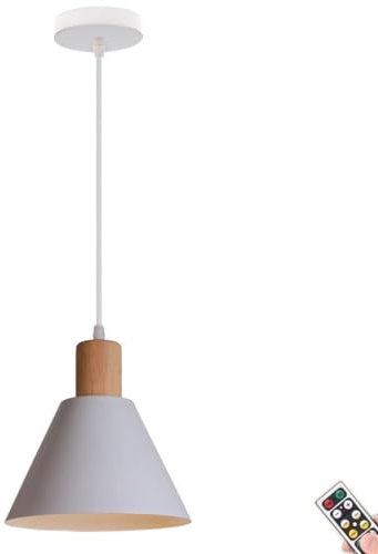 Rechargeable Pendant Light with Remote & Blub, Farmhouse Battery Operated Pendant Lighting, Modern Wireless Ceiling Hanging Chandelier Fixture for Kitchen Island Dining Table Living Room Bedroom Study