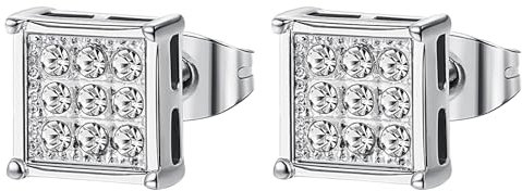 JewelryWe Quadratische Ohrstecker Zirkonia Ohrringe: 6mm Silber Damen Herren Edelstahl Quadrat Gestüt Ohrringe Ohr-Piercings mit Cubic Zirkonia Elegant Glitzer Ohrschmuck für Frauen Männer