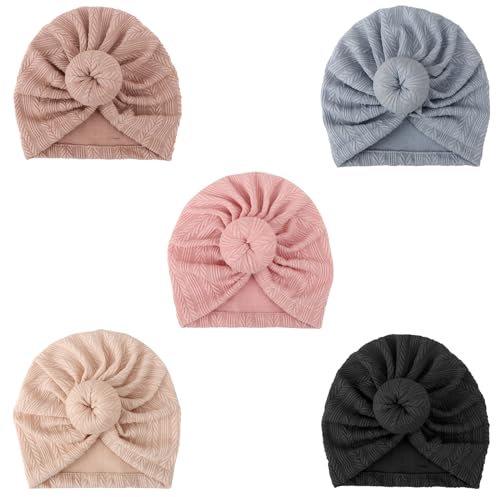 DRESHOW Babymütze Baby Turban Mütze Brötchen Knoten Kleinkinder Infant Beanie Mütze Baby Mädchen Jungen Weiche Kleinkind Mütze 5 Stück