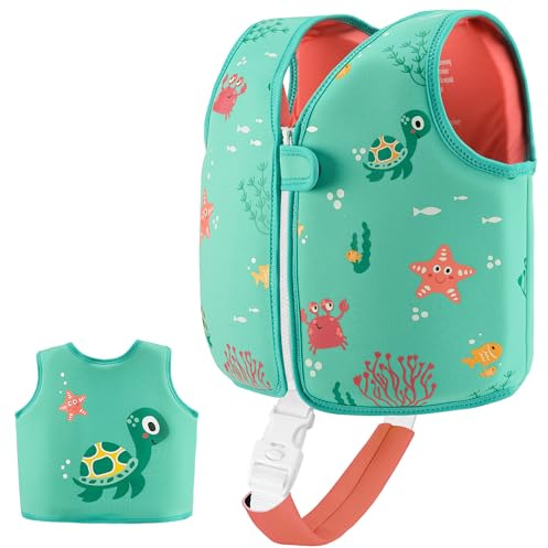 Kinder Mädchen Junge Schwimmlernweste, Schwimmhilfe Schwimmen Jacket für Kleinkinder Alter 1-6 mit Einstellbare Sicherheits Straps (Turtle, 1-3)