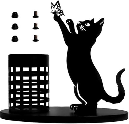 LEMCC Schwarzer Katzen-Stifthalter aus Metall, Katzen-Stifthalter für Den Schreibtisch, Katzen-Schreibtischzubehör, Süßer Katzen-Stiftehalter, Make-up-Pinsel-Becherhalter für Büro,(Schmetterling)